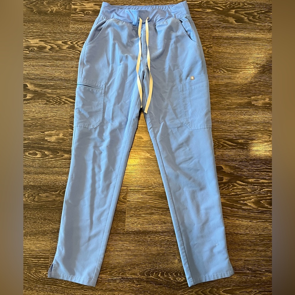 Figs Straight Leg Pants in Light Blue with White Drawstring